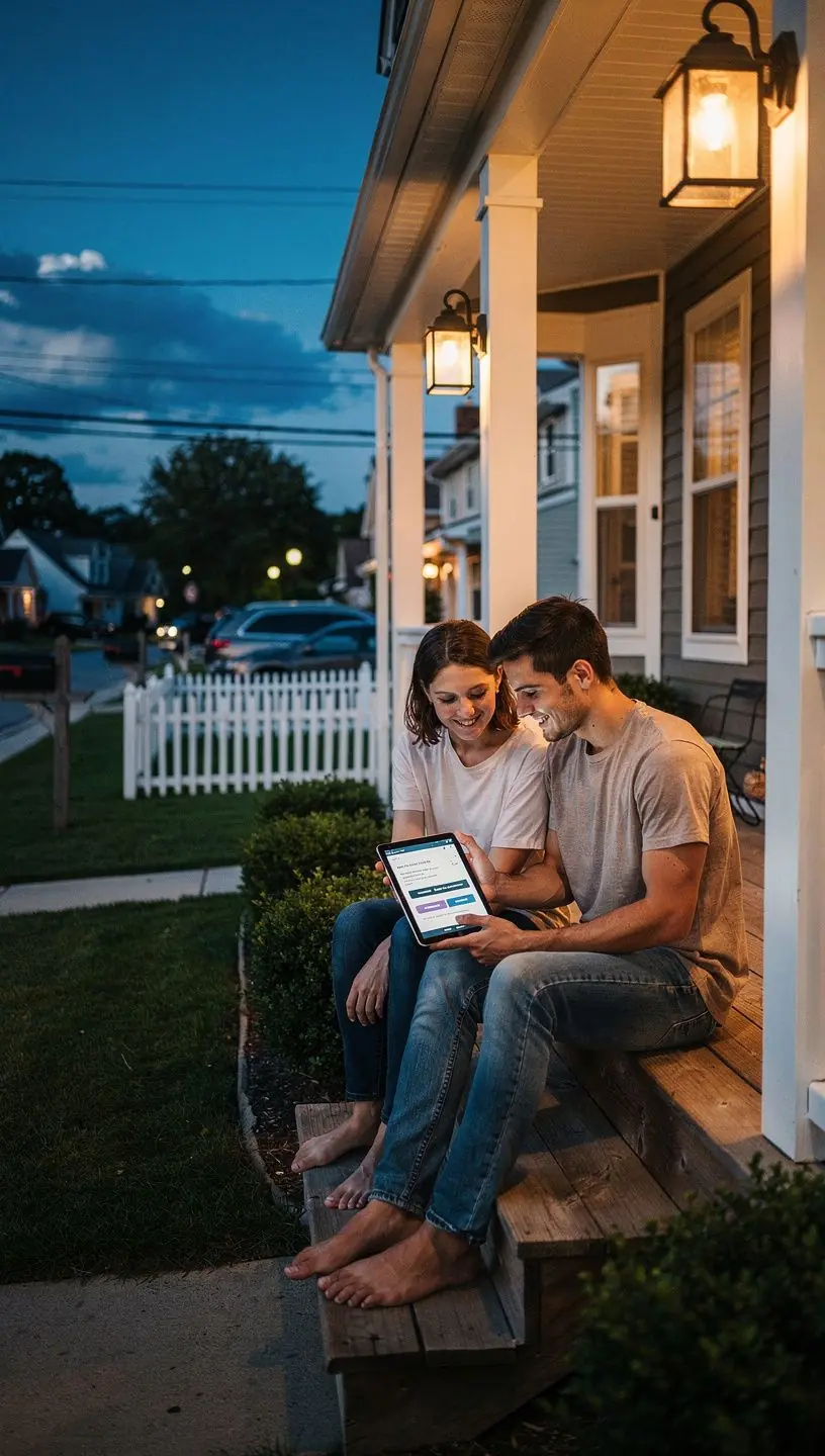 Klient zadowolony po zakończonej rozmowie telefonicznej dotyczącej ubezpieczenia samochodowego.