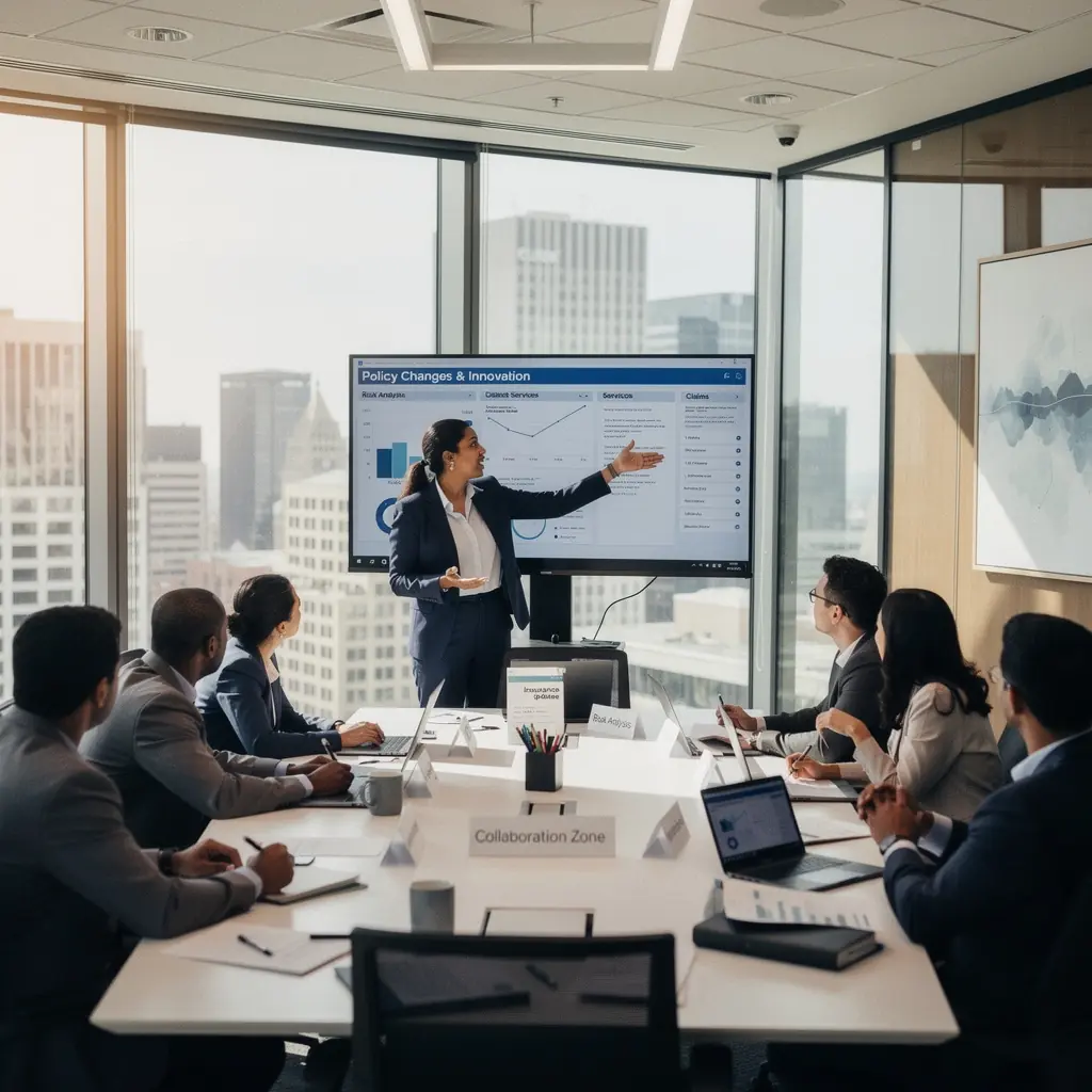 Klient konsultujący się z ekspertem ubezpieczeniowym przy biurku z dokumentami.